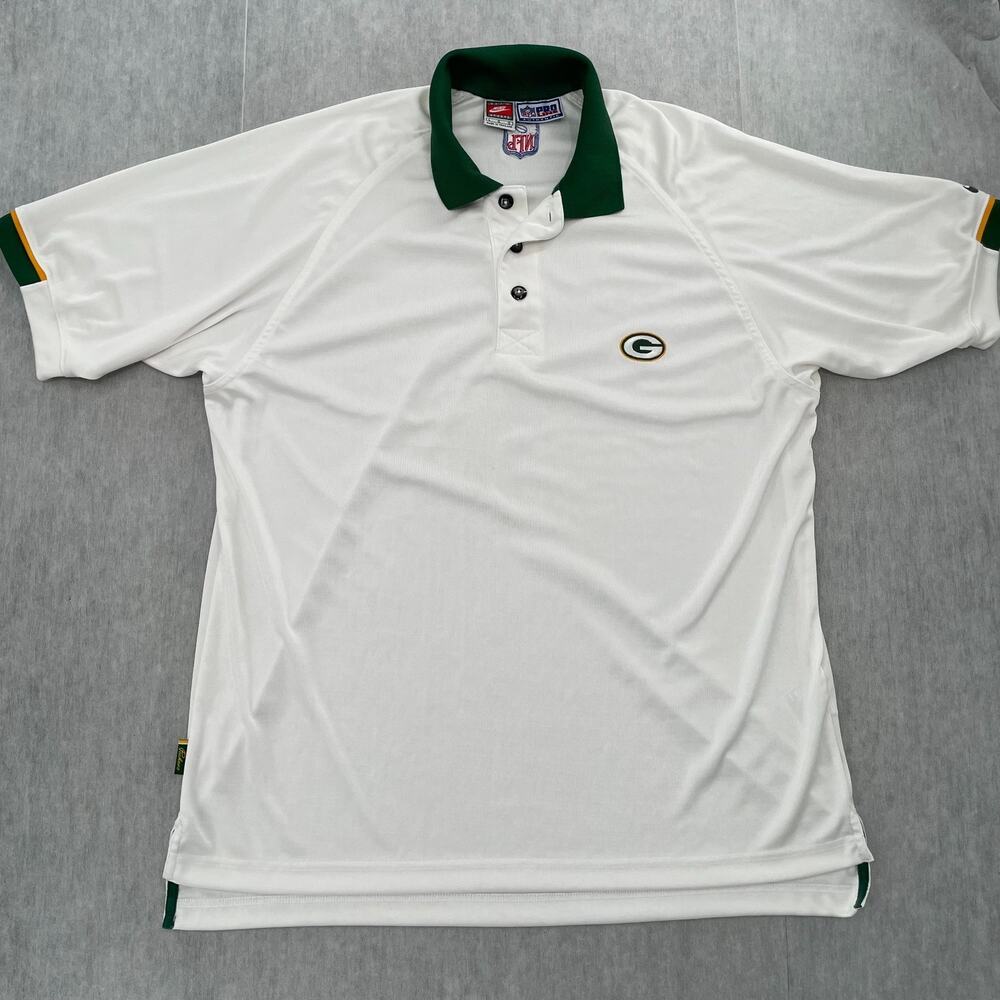 VINTAGE Green Bay Packers Shirt Adult Large White Nike Pro Line Coaches Polo 90s